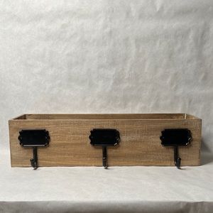 ANTHROPOLOGIE Rustic Wooden Storage Box with Hooks & Chalk Plates